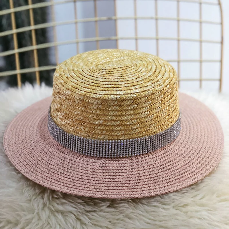 Летняя женская пляжная шляпа с плоским верхом, блестящая соломенная шляпа с широкими полями