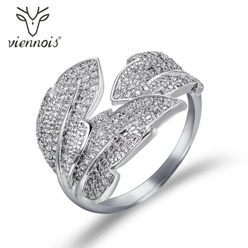 

Viennois Silver Color Shiny Zircon Women Finger Rings Twisted Leaf Trendy Style Metal Geometric Rings Fashion Jewelry