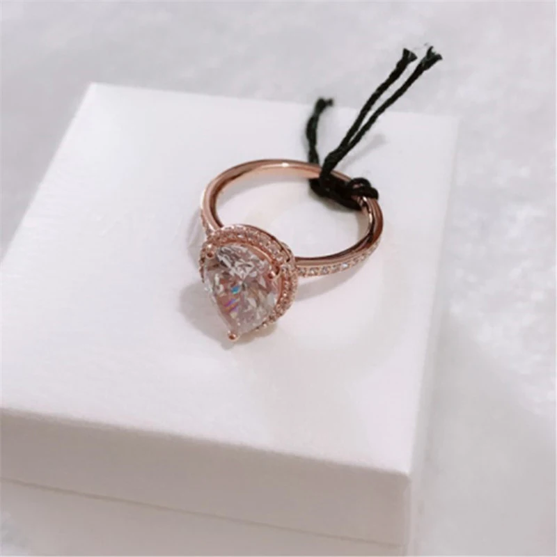

100% 925 Sterling Silver 186251CZ ROSE RADIANT TEARDROP RING Simple Gorgeous Trends Original Jewelry For Women