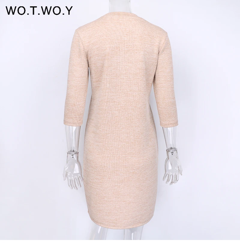 Spring Autumn Casual Loose Style Women Dress Half Sleeve Pocket Split Dresses Ladies Solid Midi Long Knitted Dress Women
