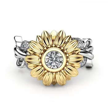

NEW femme Plata beautiful sunflower crystal wedding rings for women female finger ring fashion birthday jewelry