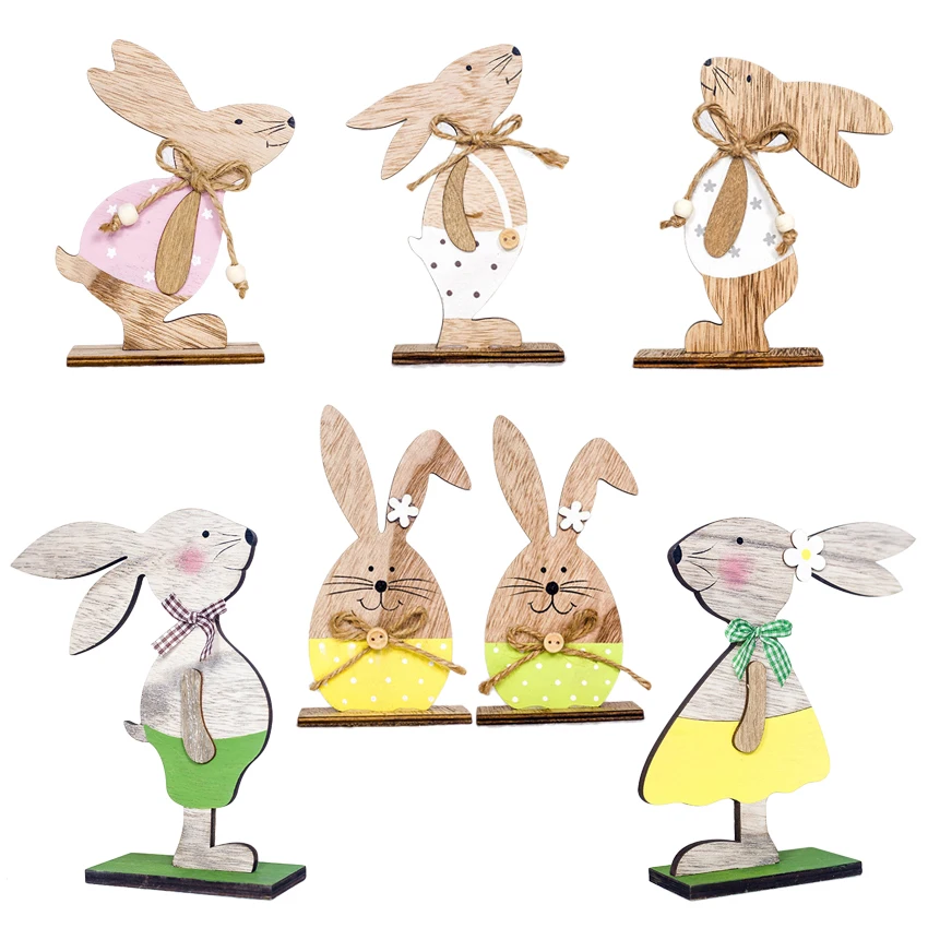 Милый Кролик пасхальные украшения Деревянный Пасхальный кролик 3 вида с пасхальным яйцом лента стенд украшения для самодельного изготовления орнамент детский подарок