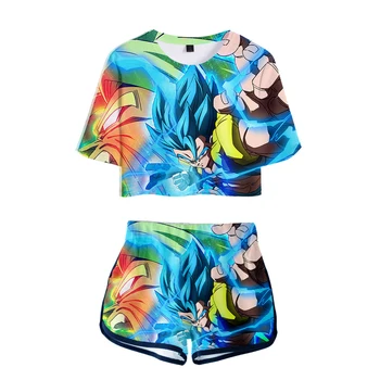 

3D Dragon Ball Super Broly Two-piece Sets Women Summer Casual Short Sleeve+Pants Fashion Summer Women's Cool Summer Fashion Set