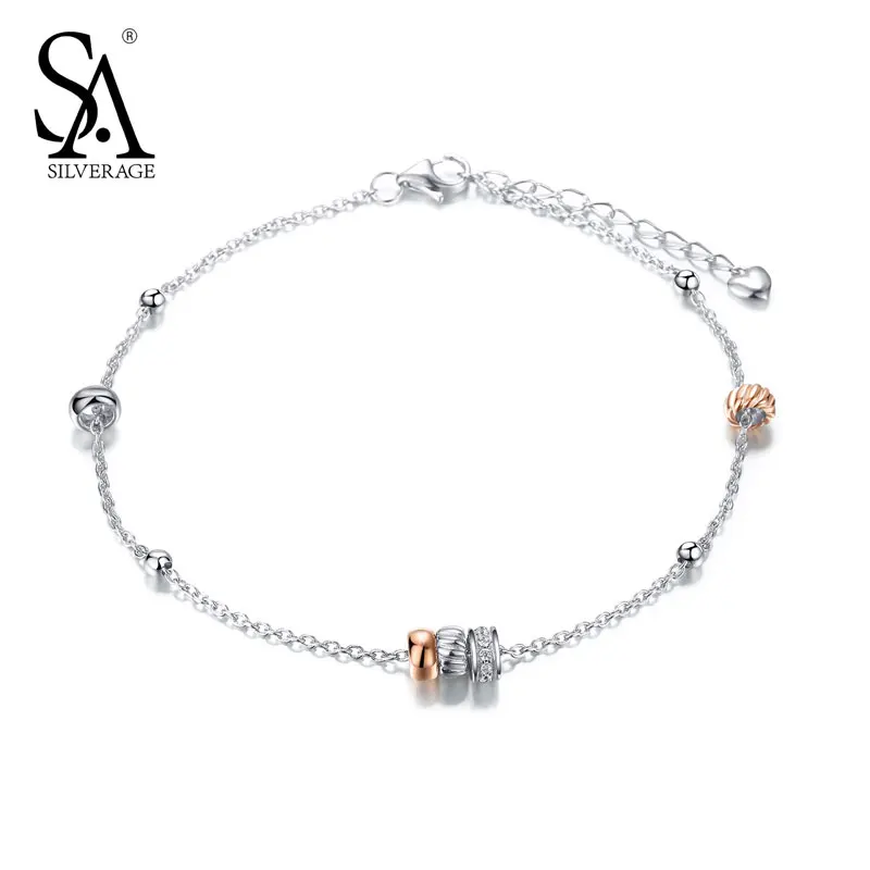 SA SILVERAGE Real 925 Sterling Silver font b Anklets b font for Women Fine font b