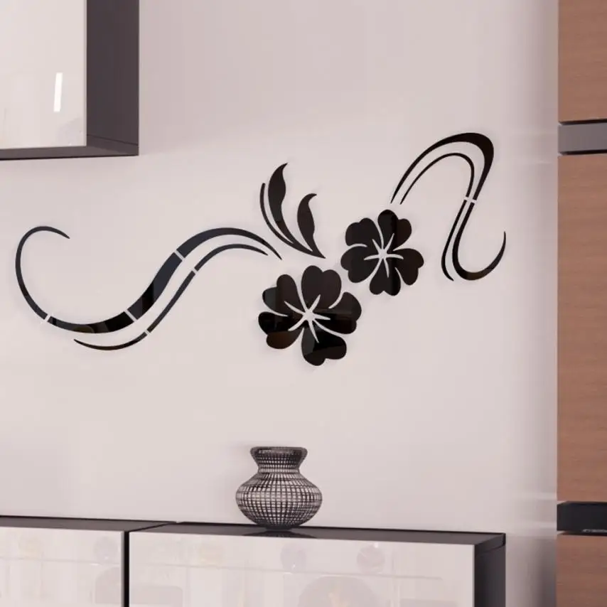 Home Decor 3D современный Зеркало Цветы винил съемные стенки Стикеры Наклейка Home Decor Книги по искусству DIY настенные Стикеры дома Deco Mirror AU15