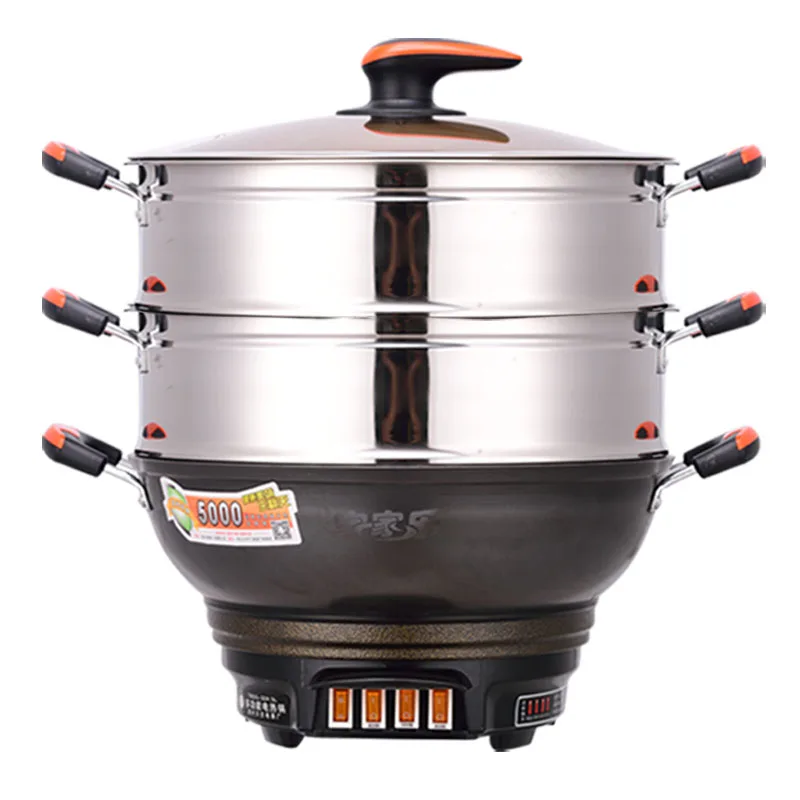 

Thickening Multifunctional Electric Food Steamer Non-stick Hot Pot Pan 4mm Pot Dual Control Anti-dry Smoke-free Cast Iron Pot