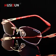 Алмазов отделан резки стекла женщина Титан очки без оправы женский люксовый бренд оптические очки для чтения рецепт Q117