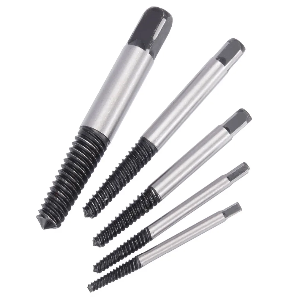5pcs Steel Screw Extractor Set Drill Bits Guide Broken Damaged Head