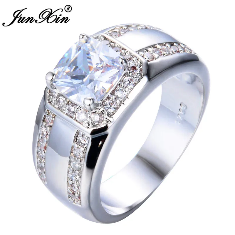 Мужское женское кольцо с голубым камнем, модное 925 Серебряное геометрическое кольцо на палец, обручальные кольца для мужчин и женщин - Цвет основного камня: Белый