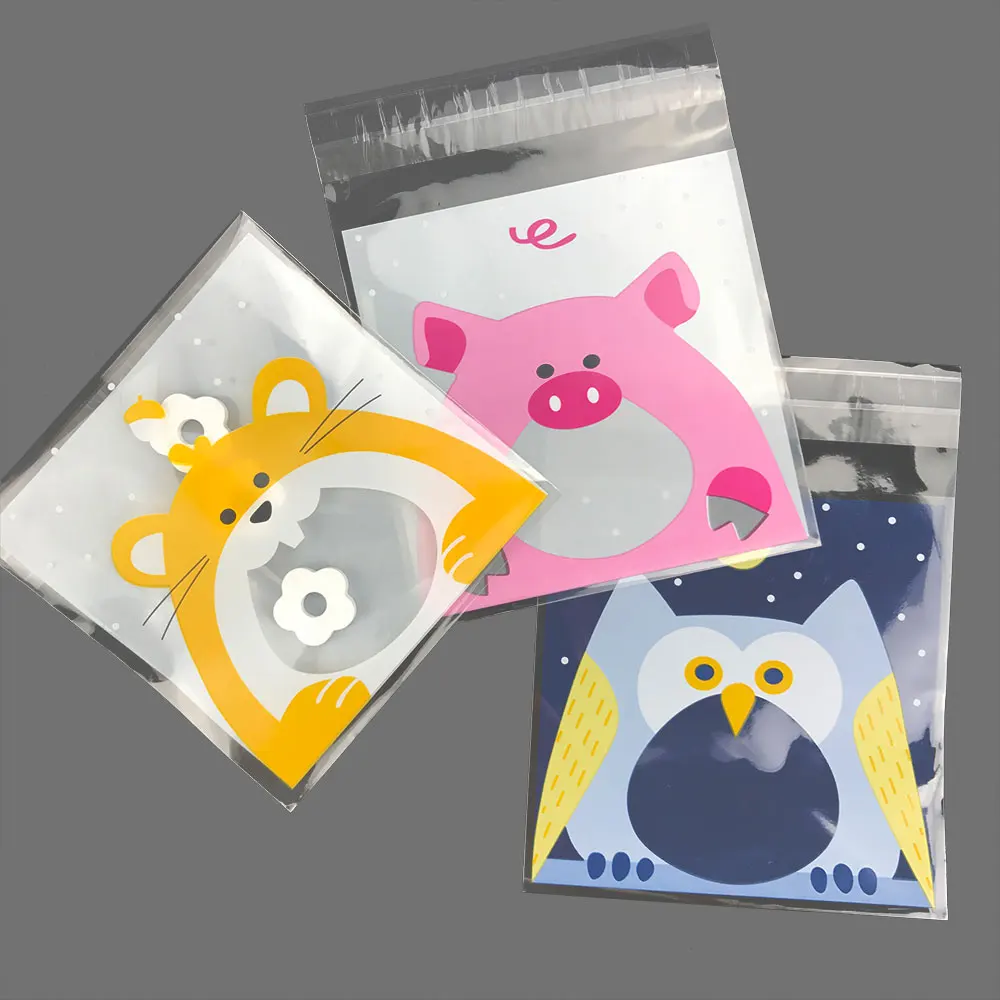 

100Pcs Animals Big Mouth Self Adhesive Biscuit Bags For Kids Birthday Party Supplies Cookie Candy Bags 10x10cm Gift Package