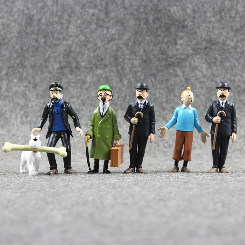 6Pcs/Lot Anime Cartoon 4-9cm The Adventures of Tintin PVC Action Figures Collectible Model Toys Gifts For Kids