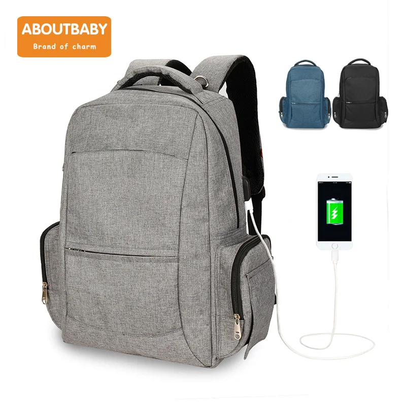 

Diaper Bag Pure Color Men's Mummy Baby Care Nappy Bag Large Capacity Waterproof Business Backpack Travel Bag with USB charging