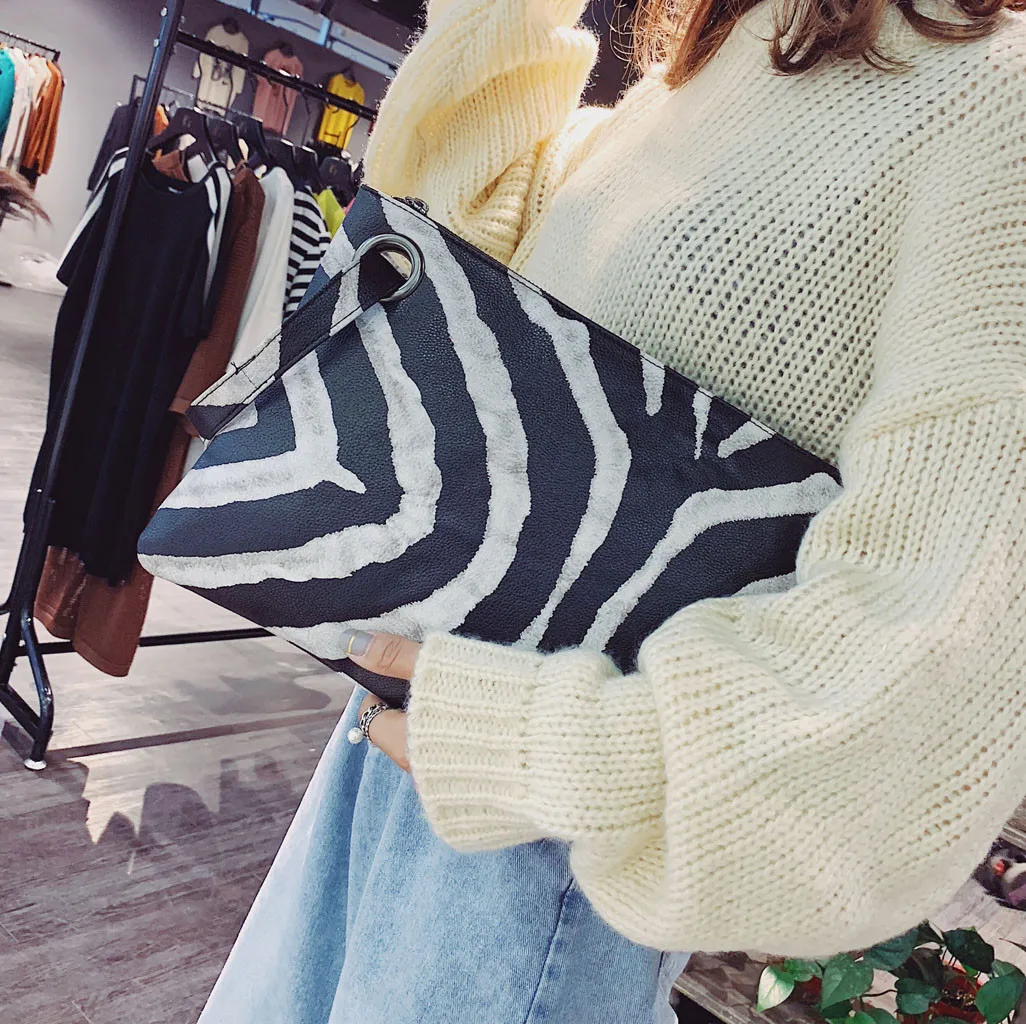 Zebra Leopard Clutch Bag For Women Fashion Retro PU Leather Supercool Handy Evening Wrist Day Clutch Bag