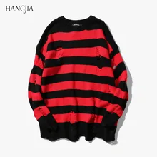 Black Red Striped Knit Sweater