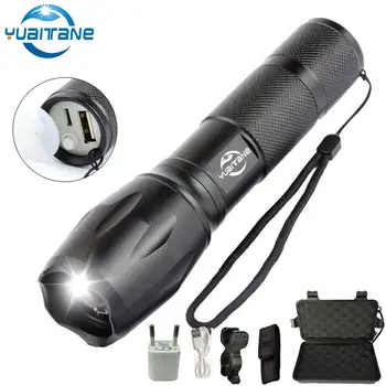 

USB Flashlight 8000 Lumens Lanterna T6/L2 Built-in 4200 Battery LED Torch Zoomable Bike Light High Power Rechargeable LED Lamp