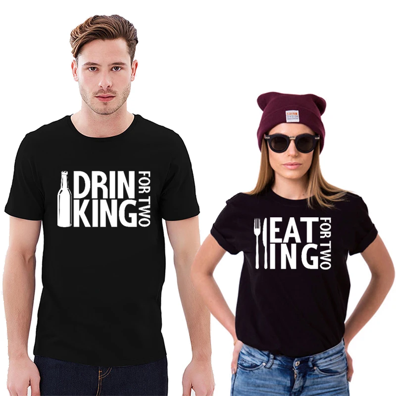 

EnjoytheSpirit Couple Tshirt Drinking Eating for Two Shirt Pregnancy Announcement Shirts Gift Cotton Good Quality Fashion Unisex