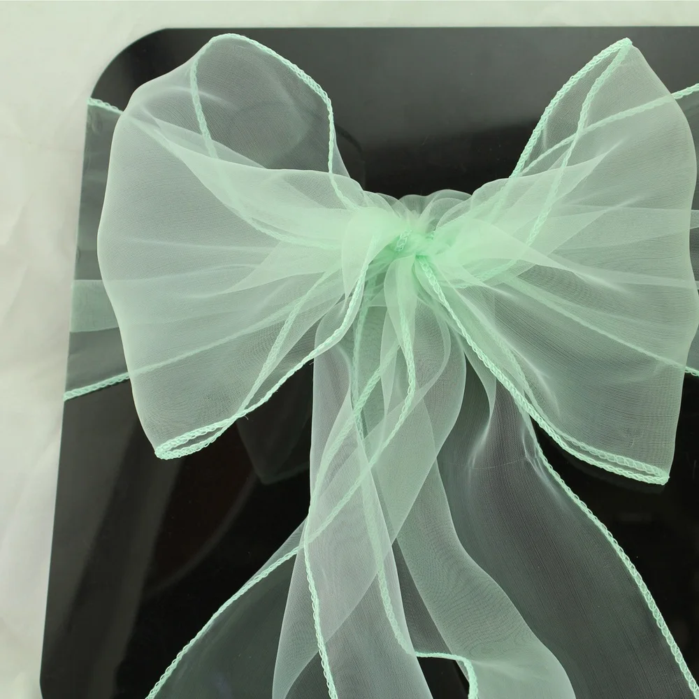 50 PCS Mint green Wedding Organza Chair Cover Sashes Sash Party Banquet
