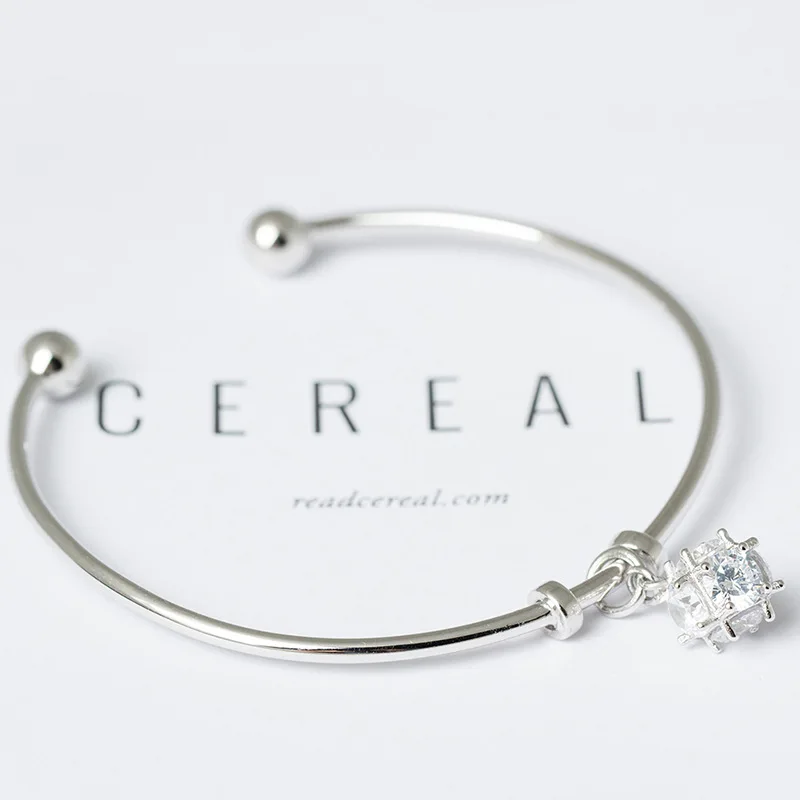 CZ simple open dangle women 100% 925 Sterling silver Jewelry Vintage Adjustable bangles for women gift