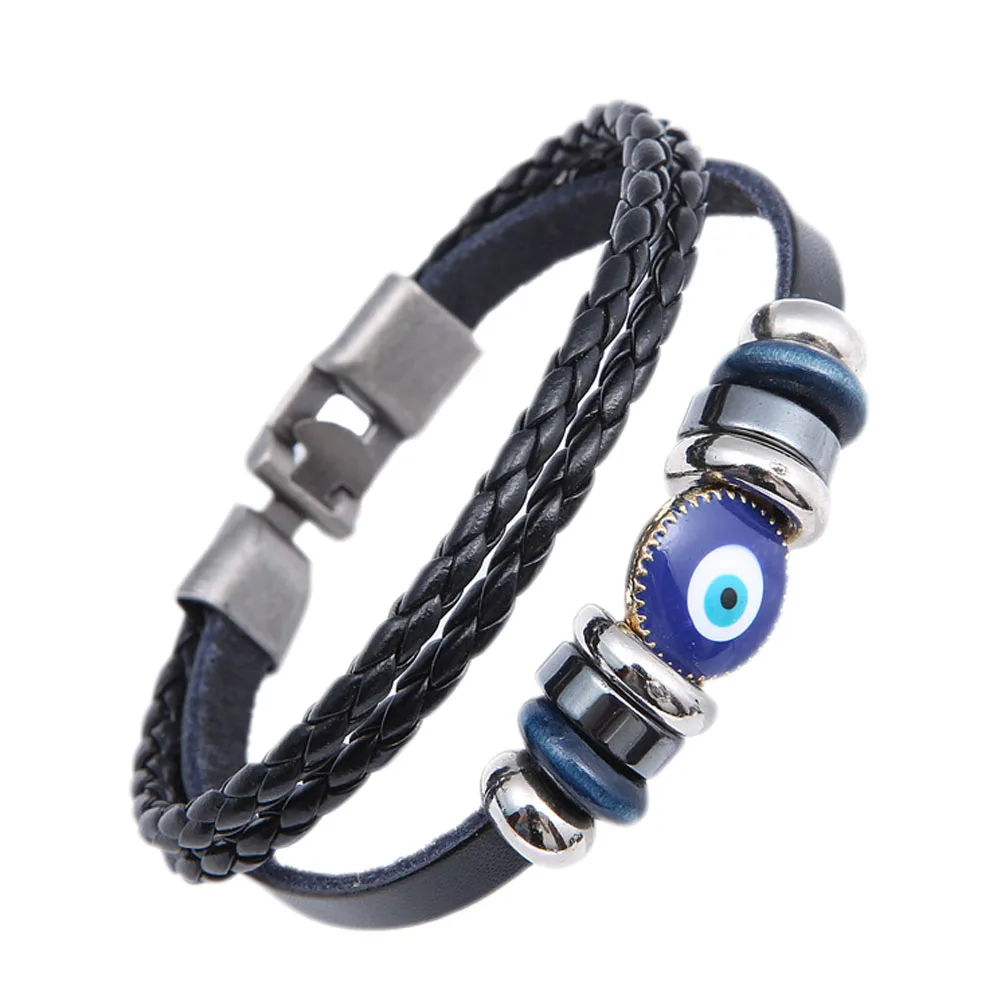 Stylish Accessories Genuine Leather Bracelets for Men Vintage Blue Eye