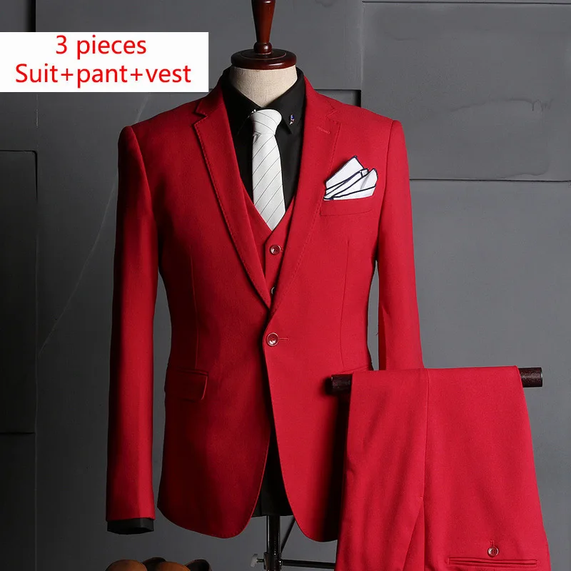 toturn brand Mens Suits 3 pieces formal red suit Blazer with pant tuxedo male jacket Custom Tailor wedding Suits for Men