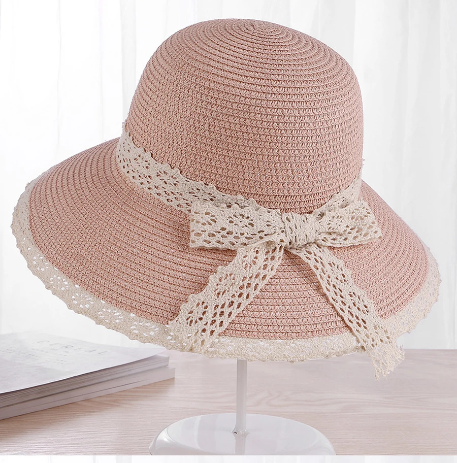 Ladybro Лето 2019 г. женская соломенная шляпа широкими полями шляпа от солнца с бантом кружево пляжная шляпа леди элегантный Chapeau Femme цветок