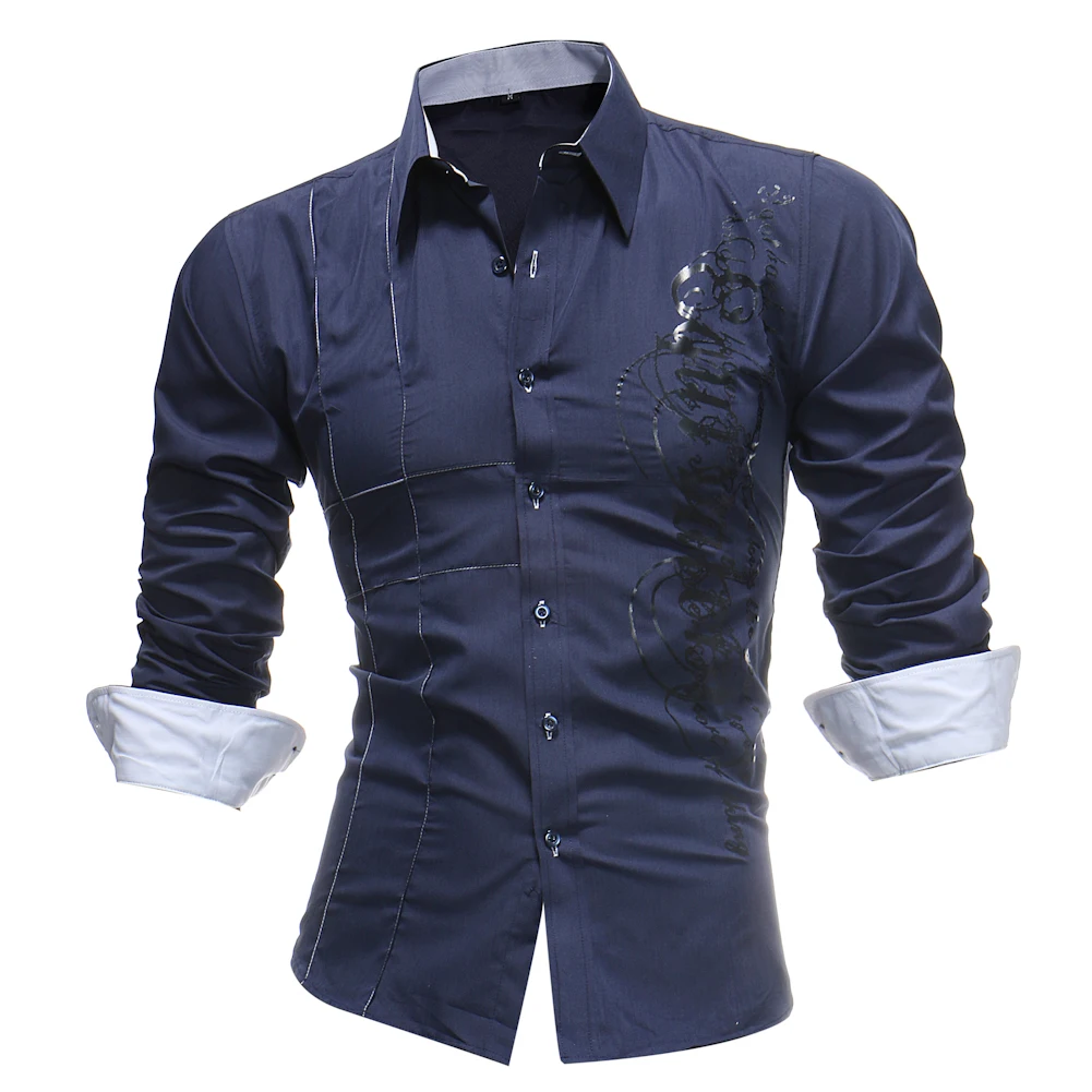 Для мужчин рубашка Весна 2018 новый бренд печати Slim Fit платье мужской одежда с