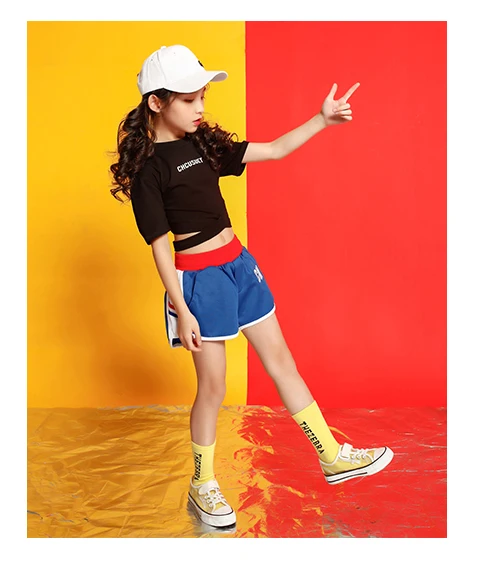 Girls boutique outfits 4 6 8 10 123 14 16 18 Years hip hop T shirt dance costume kids jazz girls summer clothes Girls set 140 (7)