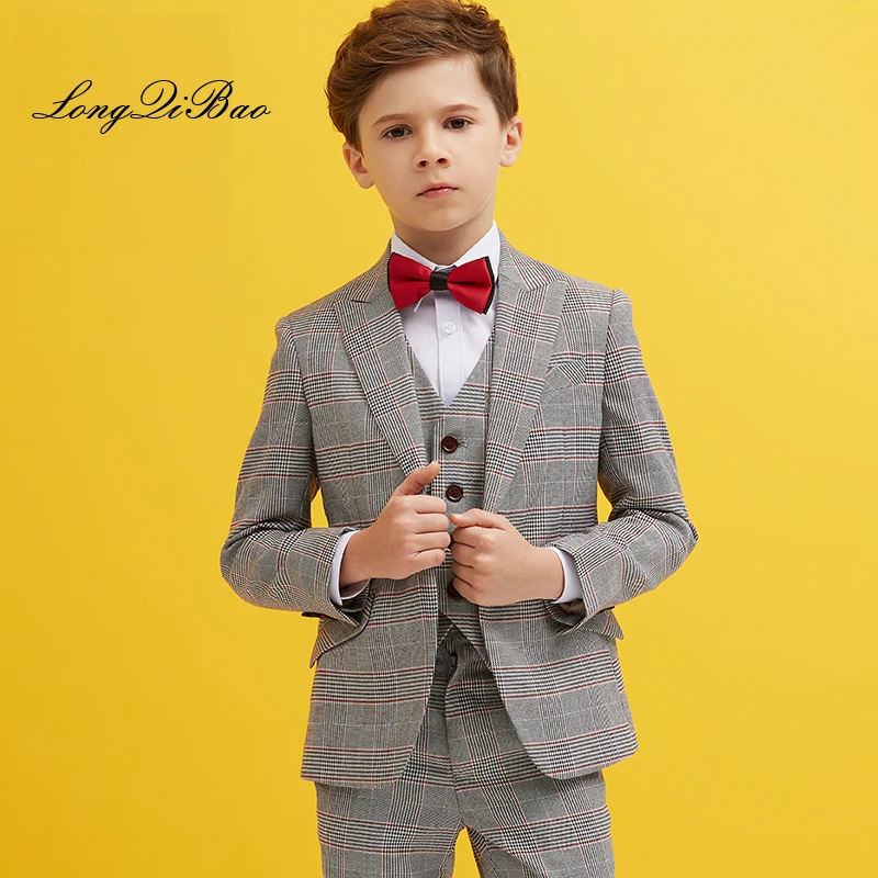Ternos para o Menino Terno do Casamento Inglaterra Meninos Xadrez Blazer Pcs Vestido Formal Smoking Kid Página Menino Outfits 3 2 Inglaterra Meninos Xadrez Blazer 3 pcs Ternos