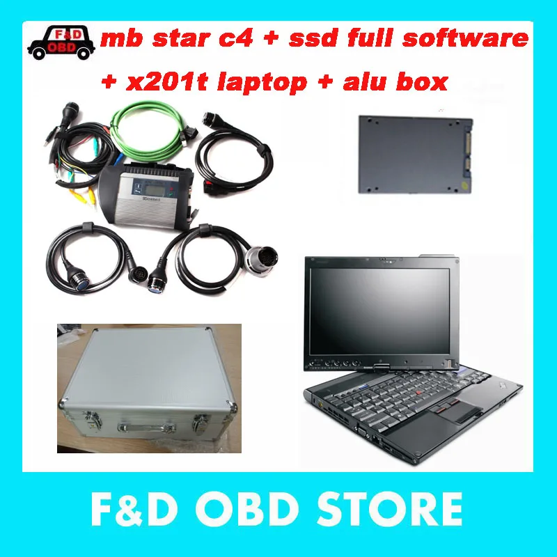 Супер Качество MB STAR C4+ ноутбук X201t с,12 полным программным обеспечением SSD OBD 2 сканер в алюминиевой коробке ForMercedBen obd2 автомобильный диагностический