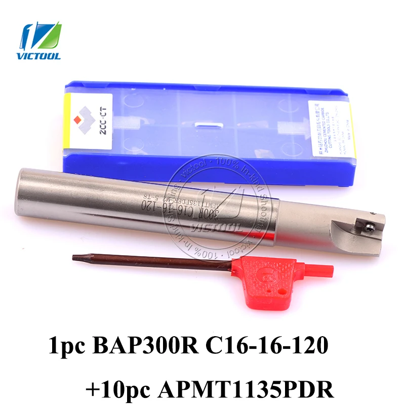 

10pcs APMT1135PDR WITH 1PC Milling head BAP 300R C16-16-120 square shoulder face high speed end mill carbide milling insert APMT
