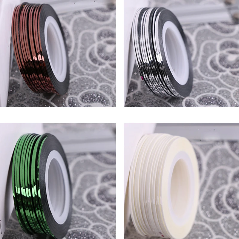 

30 Pcs 1.0mm Colorful Holographic Striping Tape Line Roll Stickers Laser Adhesive French Nail Tips 3D Nail Art Decoration
