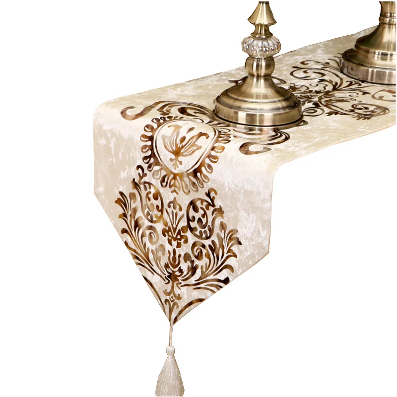 Барокко настольная дорожка Европейский стиль неоклассический chemin de table атласная бархатная бронзовая атласная настольная дорожка Свадебный Стол