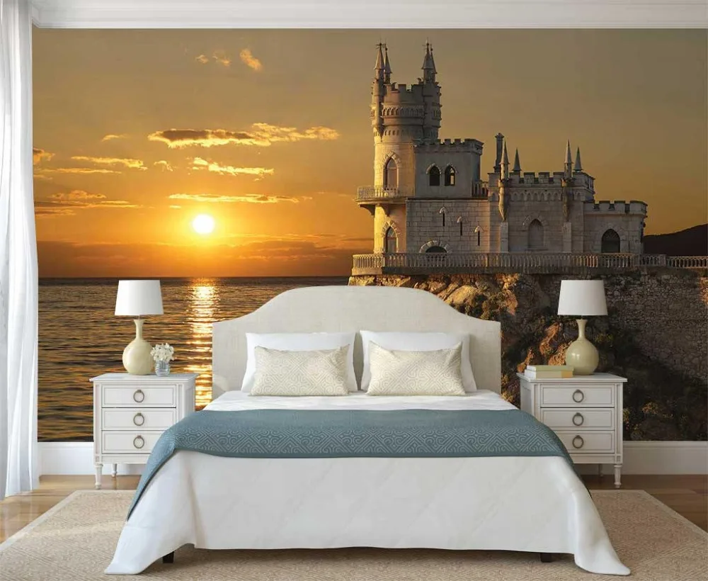 48 Fantasy Wall Mural, Wall Mural Castle, Sunset Wallpaper, Wall Decal Castle, Peel And Stick Wall Mural