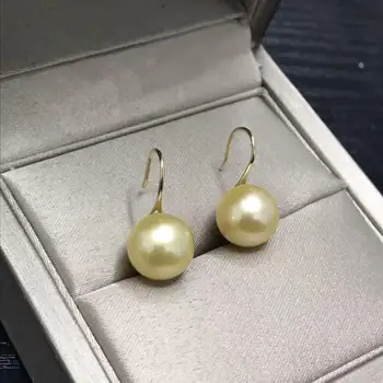 

free shipping gorgeous 10-11mm south sea round gold pearl earring 18k