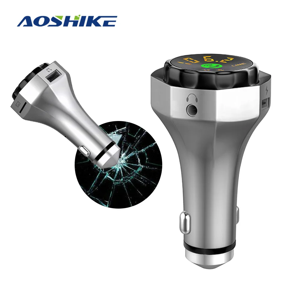 AOSHIKE Автомобильный Bluetooth Aux комплект с микрофоном Handsfree беспроводной FM передатчик MP3 плеер Авто USB зарядное устройство адаптер аварийный молоток