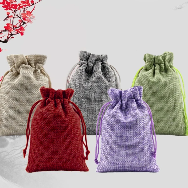 

50PCS 7x9cm Mini Jute linen Drawstring Burlap Bags Wedding Favors Party Christmas Gift Jewelry Storage Bags Sack Pouches S30