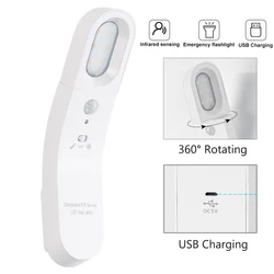 BORUiT – applique murale LED avec capteur de mouvement, Rechargeable par USB, luminaire rotatif à 360 degrés, idéal pour une chambre à coucher, un escalier ou une chambre à coucher 