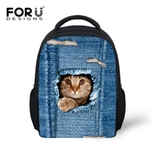 Funny 3D Denim Jeans Black Cat Children School Bags Kids Mochila Infantil Child Schoolbags for Girls Small School Bag Bookbags