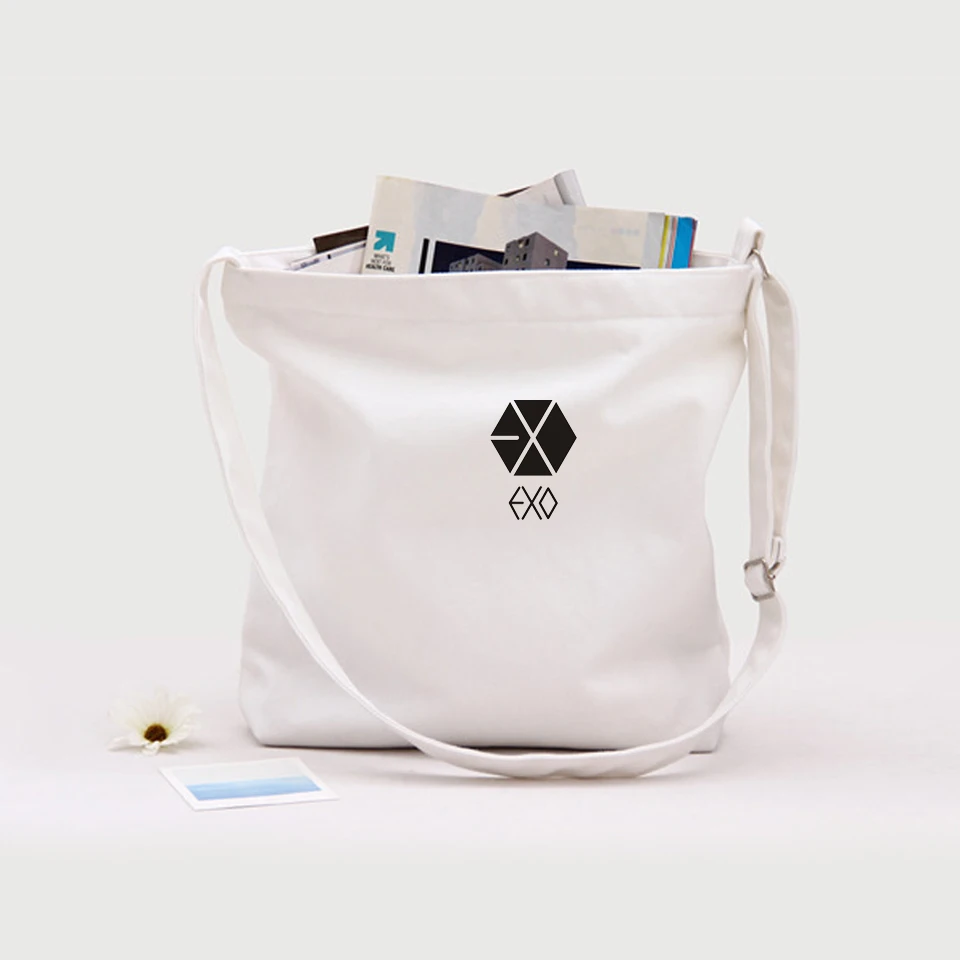 Cena EXO torba na ramię płótno tornister duża pojemność popularne Idol torby na ramię kobiety torba na ramię mody dziewczyny fanów na co dzień Kpop torebka