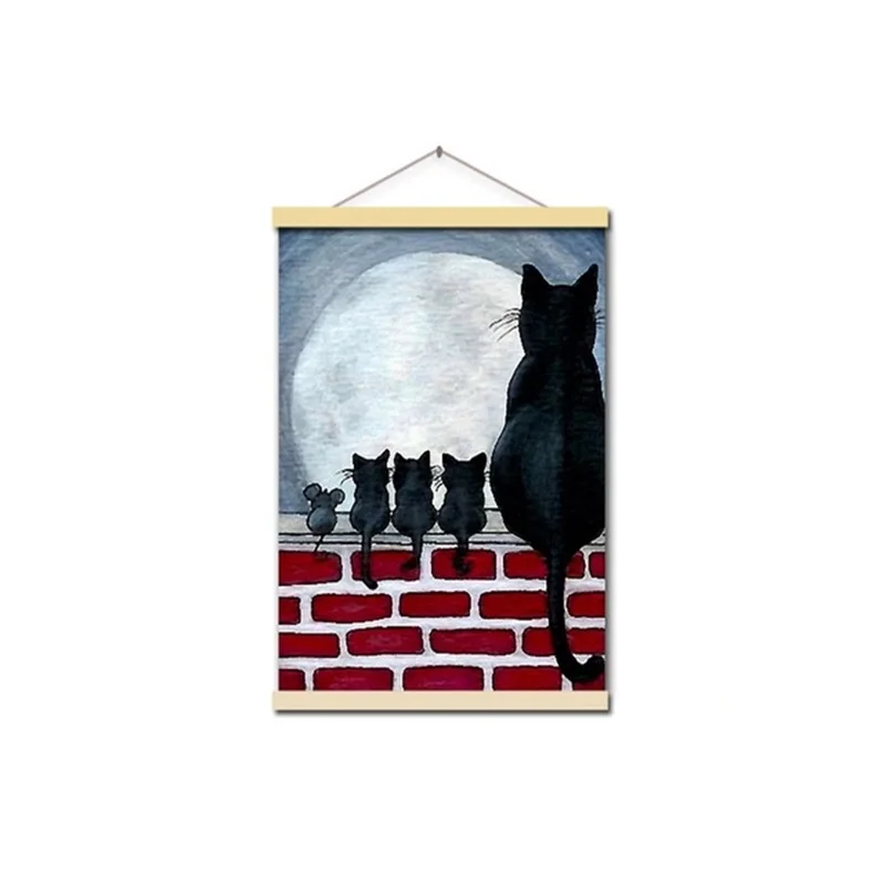 Черная кошка Мышь стены в искусстве милые Nordic животных холст для живописи Детская комната украшения оформлена мультфильм Северный плакат - Цвет: Framed