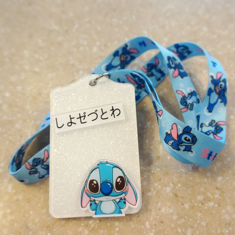 

Fashion 1pcs Cartoon Stitch Bank Credit Card Business Bus Card Badge Holders Identity with Printed Lanyard Strap