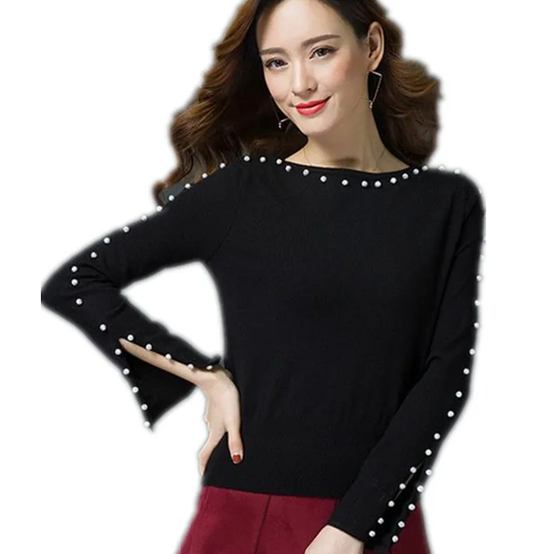 new Women Sweaters Pullovers Beading O neck Knitted Sweaters Women ...
