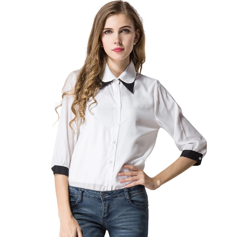 Fashion Color patchwork collar women chiffon shirt 2016 new designer ...