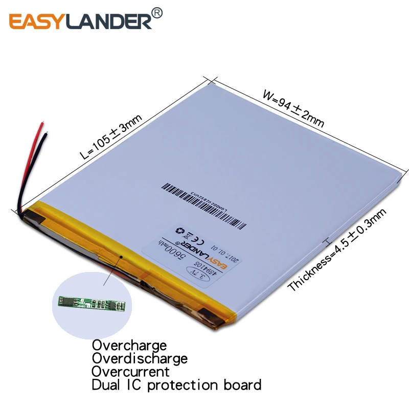 

4594105 3.7V 5600mAh Rechargeable Li-Polymer Li-ion Battery For tablet pc POWER mobile bank CHUWI CUBE PIPO P85 VI40 A86 4493105