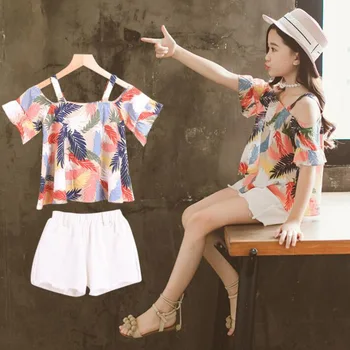 

2019 girls suits summer cotton two-piece short sleeved T-shirt clothing set sport girls clothes princess dress