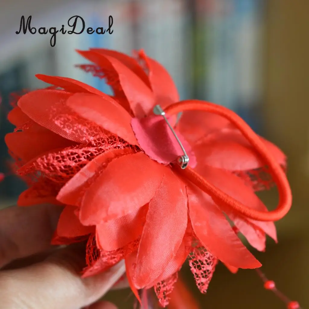 Feather Pearls Flower Decoration,Hair Clip Accessories,Corsage,Brooch ,Wrist Flower Wedding Party Decoration for Bride - Red