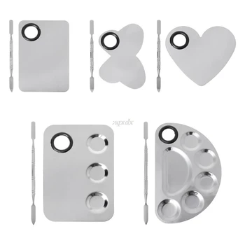 

Stainless Steel Paint Palette Tray Mixing Rod Spatula Set For Nail Art Supply School Supplies Watercolor Oil Painting Makeup