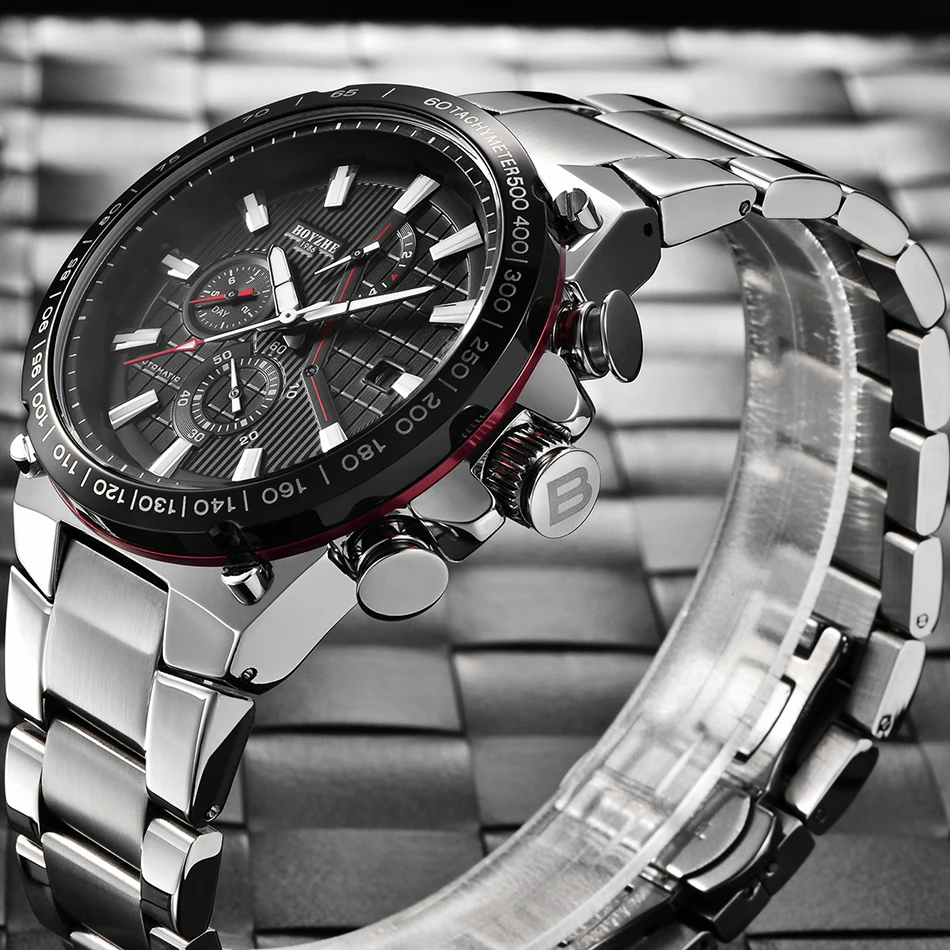 BOYZHE توقيت التلقائية ووتش الرجال الفاخرة العلامة التجارية ساعات آلية رجل الفولاذ المقاوم للصدأ الرياضية montre أوم reloj هومبر 2019