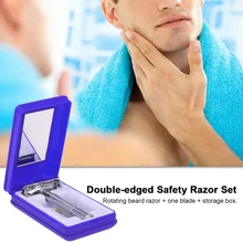 Обоюдоострый безопасности бритвы вращающийся триммер для бороды Для мужчин традиционный борода бритва длинная ручка бритвы с лезвием