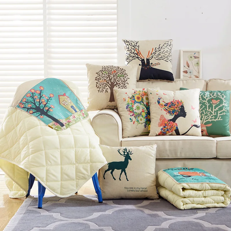 

Factory Direct Use Dual-use Pillows To Map Gifts Office Car Cotton Linen Multi-function 2 in 1 Cushion Blanket Auilt